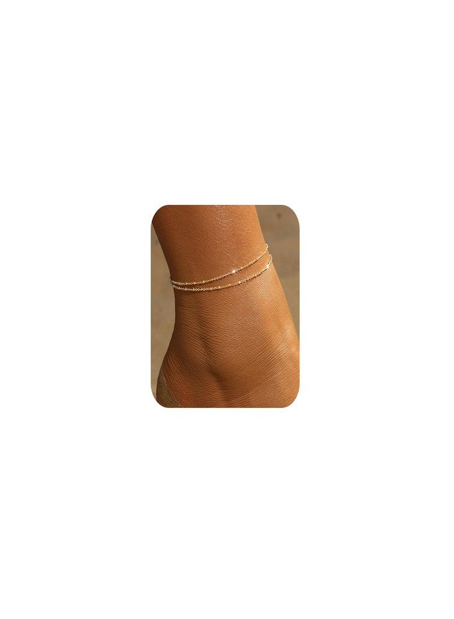 MFRYK Gold Ankle Bracelets for women,14K Gold Anklets For Women Waterproof Lightweight Double Gold Dot Chain Anklets Set Layered Anklet Bracelets For Women Trendy Gold Jewelry Gift for Women - Image 1